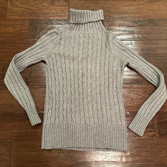 J Crew Cambridge Chunky Cable Knit  Turtleneck Sweater 47934 Grey XS Preppy - Picture 3 of 10